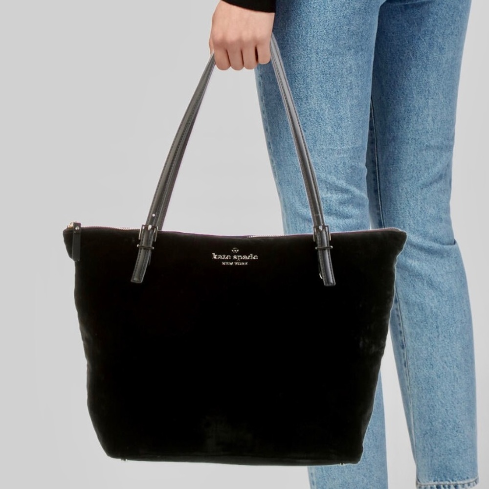 NWT Kate Spade New York Velour Black Tote with Gold Hardware